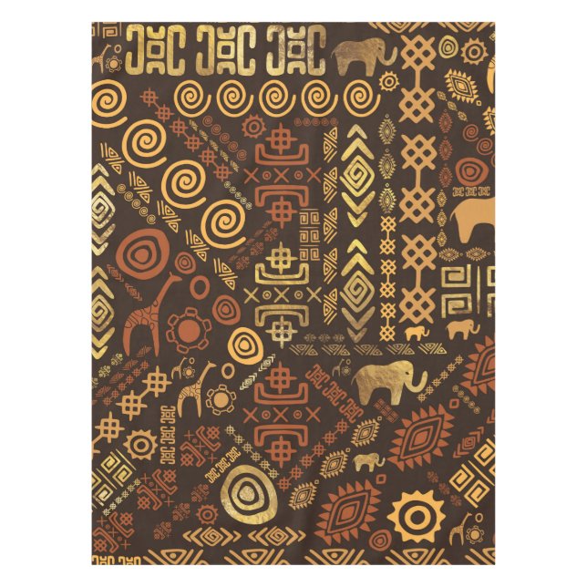 Ethnic African Pattern- browns and golds #12 Tablecloth (Front)