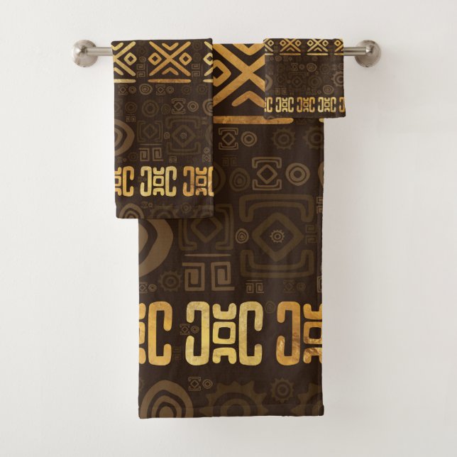Ethnic African Pattern- browns and golds #2 Bath Towel Set (Insitu)