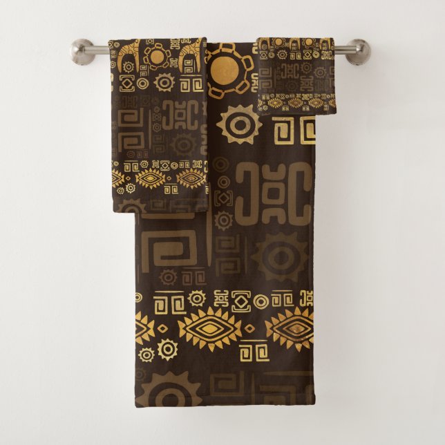 Ethnic African Pattern- browns and golds #3 Bath Towel Set (Insitu)