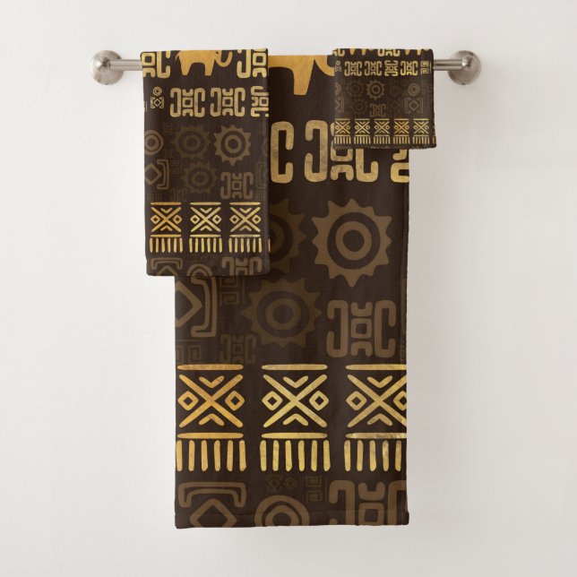 Ethnic African Pattern- browns and golds #4 Bath Towel Set (Insitu)
