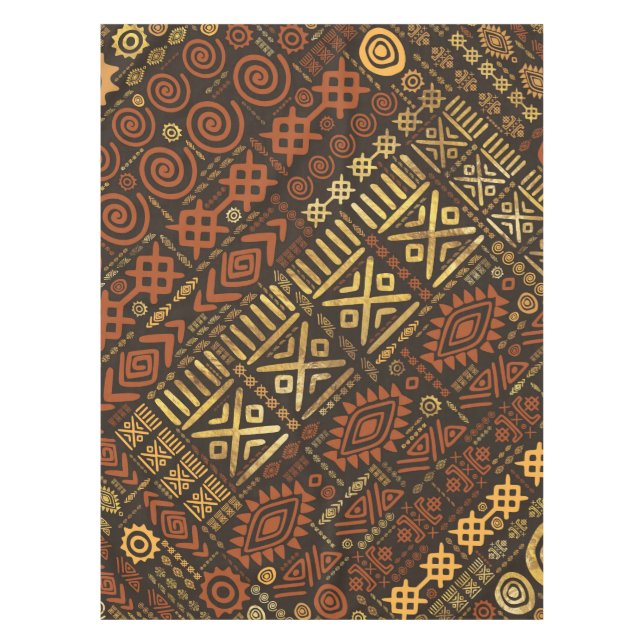 Ethnic African Pattern- browns and golds #5 Tablecloth (Front)