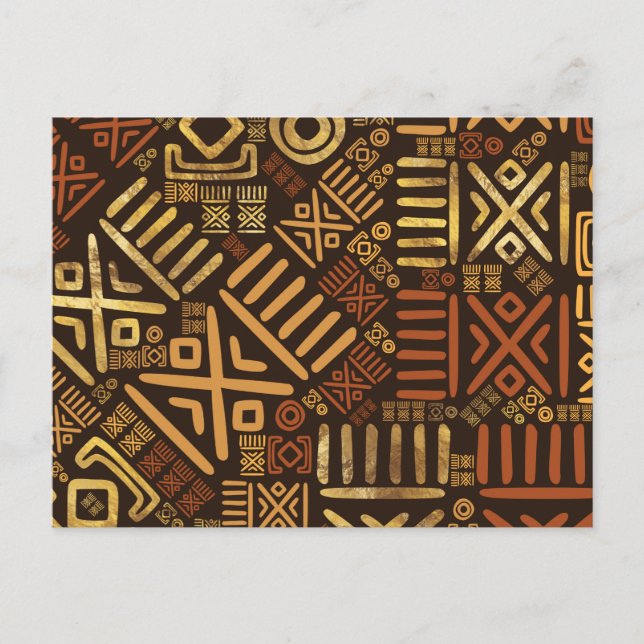 Ethnic African Pattern- browns and golds #6 Postcard (Front)