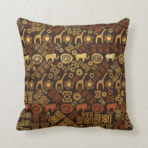 Ethnic African Pattern- browns and golds #7 Cushion