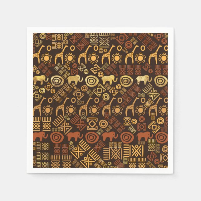 Ethnic African Pattern- browns and golds #7 Napkin (Front)