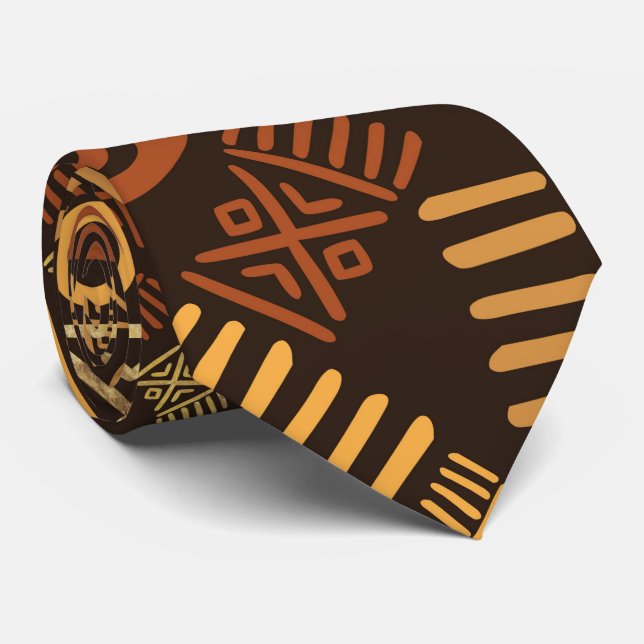 Ethnic African Pattern- browns and golds #7 Tie (Rolled)