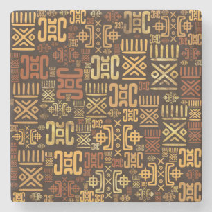 Ethnic African Pattern- browns and golds #8 Stone Coaster