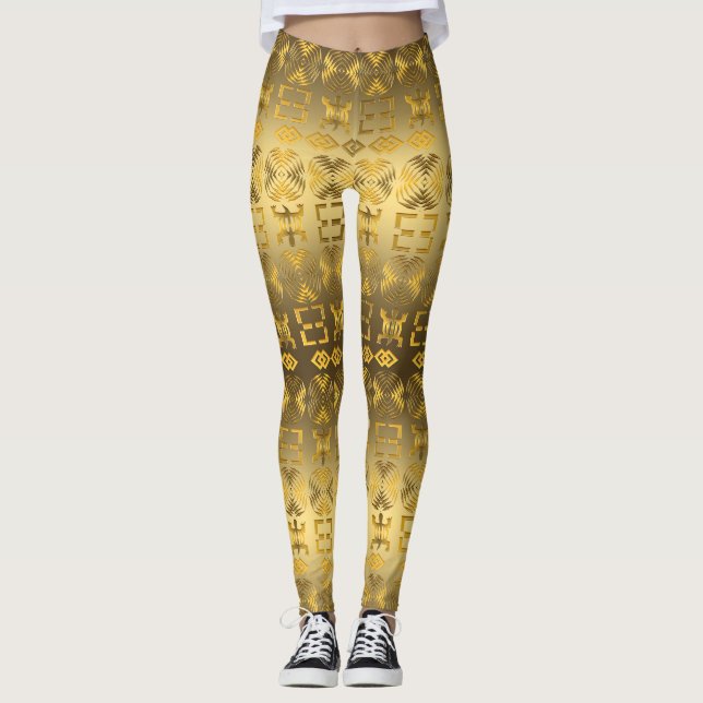 Ethnic African pattern with Adinkra simbols Leggings (Front)