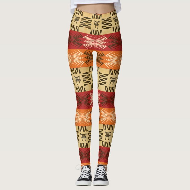 ethnic african  pattern with simbols. leggings (Front)