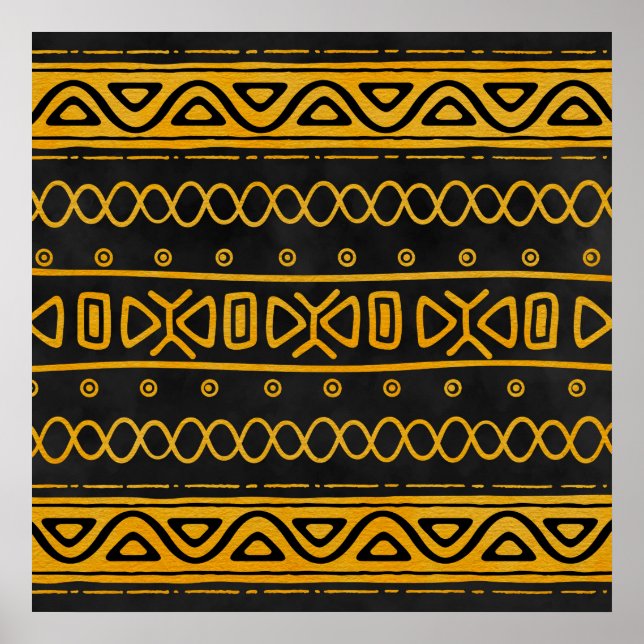 Ethnic African Pattern Yellow and Black Poster (Front)