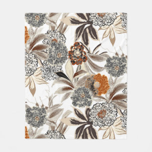 Ethnic art flowers and leaves illustration pattern fleece blanket