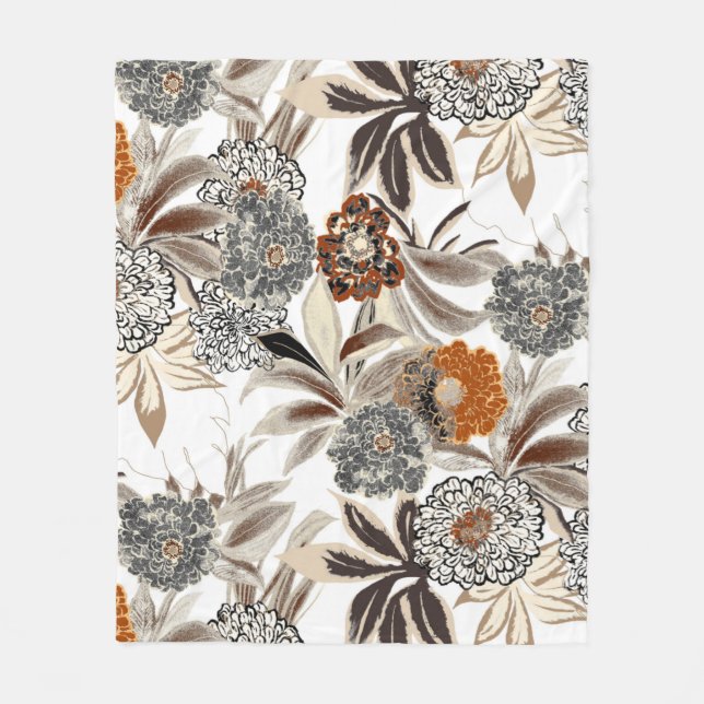 Ethnic art flowers and leaves illustration pattern fleece blanket (Front)