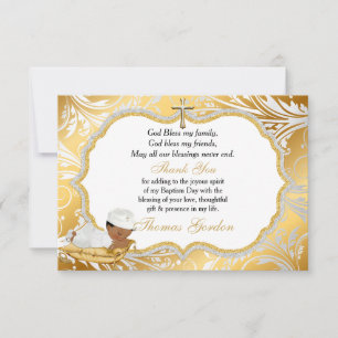 Ethnic Baby Boy Baptism Gold Cross Thank You Card