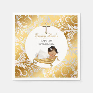 Ethnic Baby Girl Christening Baptism Gold Silver Napkin
