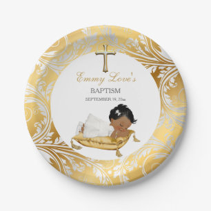Ethnic Baby Girl Christening Baptism Gold Silver Paper Plate