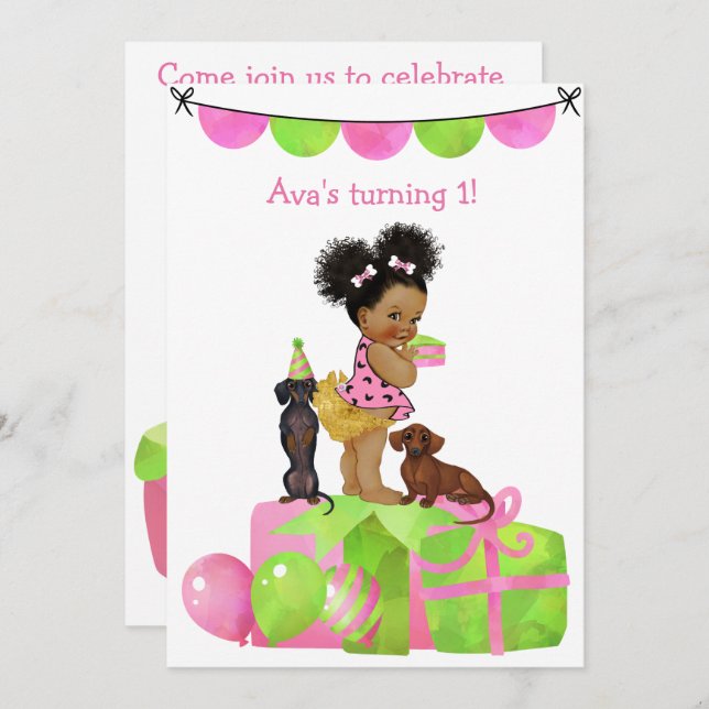 Ethnic Baby Girl Dachshund Party Invitation (Front/Back)