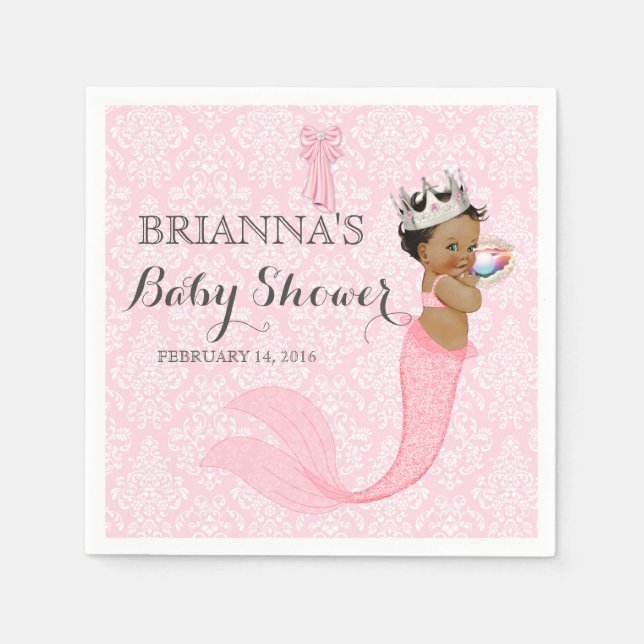 Ethnic Baby Girl Mermaid Princess Crown Damask Napkin (Front)