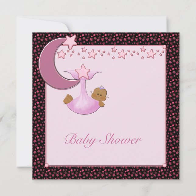 Ethnic Baby Girl Moon & Stars Shower Invitation (Front)