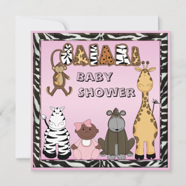 Ethnic Baby Girl & Safari Animals Baby Shower Invitation (Front)