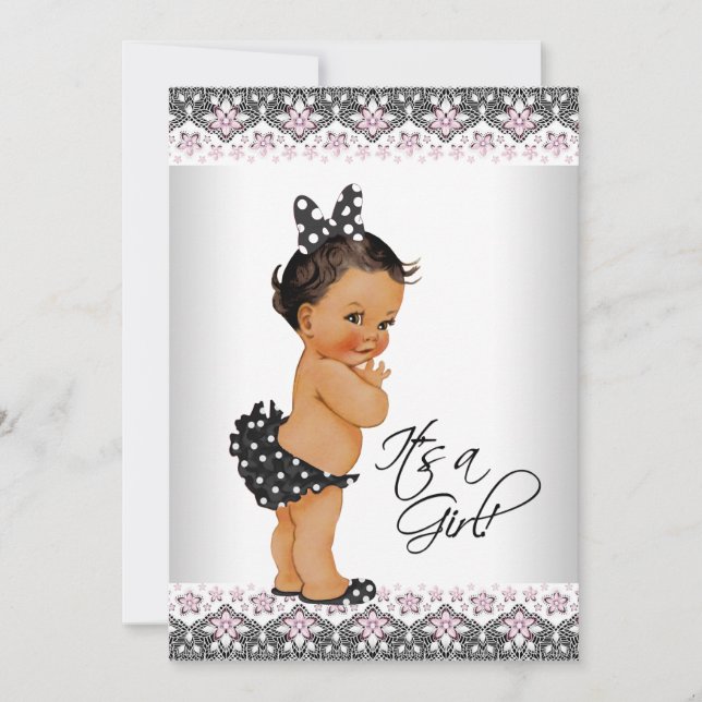 Ethnic Baby Girl Shower Pink Lace Baby Shower Invitation (Front)