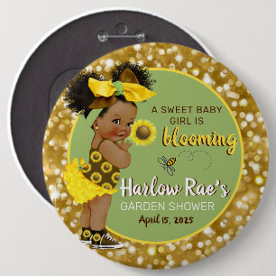 Ethnic Baby Girl Yellow Sunflower Gold Glitter 6 Cm Round Badge