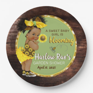 Ethnic Baby Girl Yellow Sunflower Rustic Paper Plate