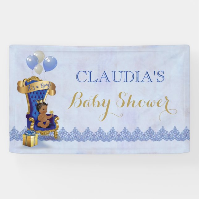 Ethnic Baby Little Prince Gold Crown Royal Blue Banner (Horizontal)