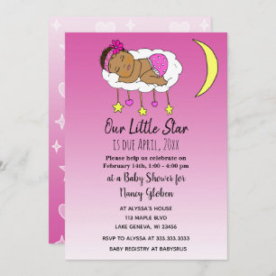 Ethnic Baby on Cloud and Moon Girl's Baby Shower Invitation