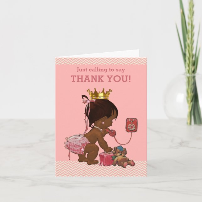 Ethnic Baby Princess Ringing To Say Thank You Card (Front)