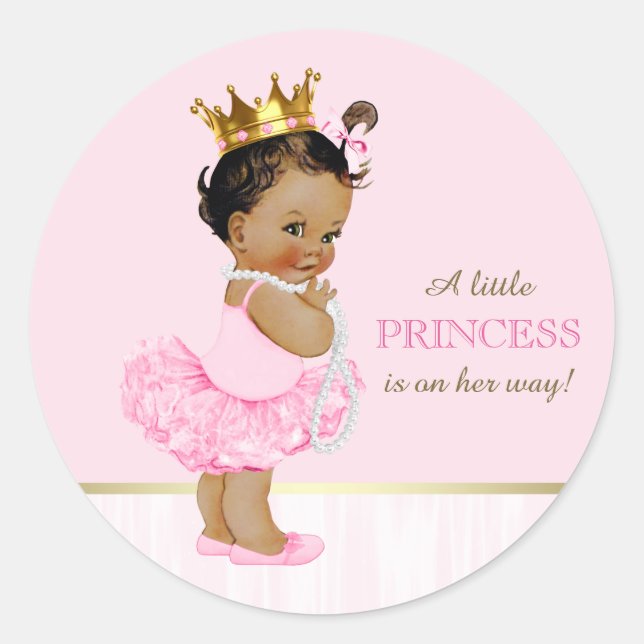 Ethnic Ballerina Princess Tutu Baby Shower Classic Round Sticker (Front)