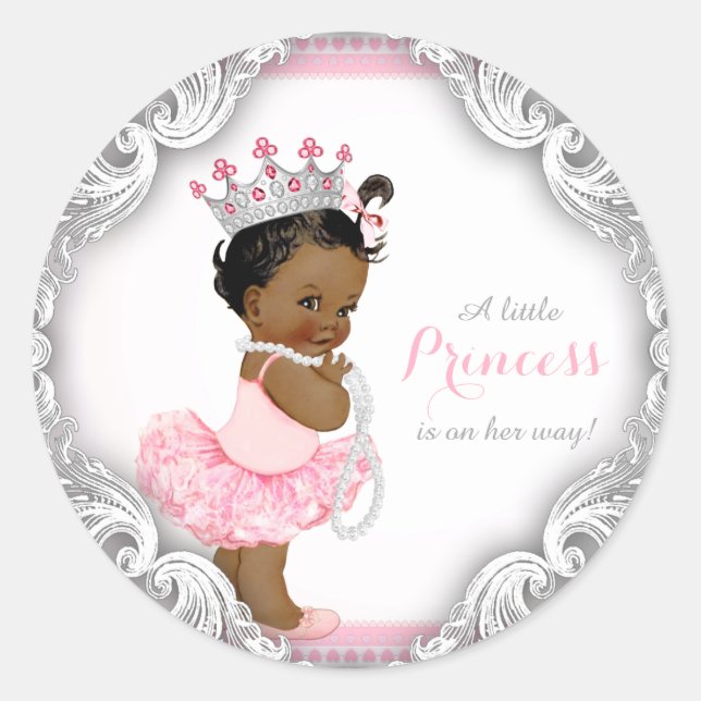 Ethnic Ballerina Princess Tutu Girl Baby Shower Classic Round Sticker (Front)