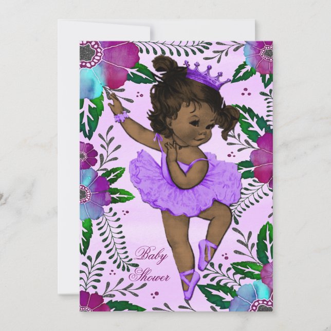Ethnic Ballerina Watercolor Floral Baby Shower Invitation (Front)