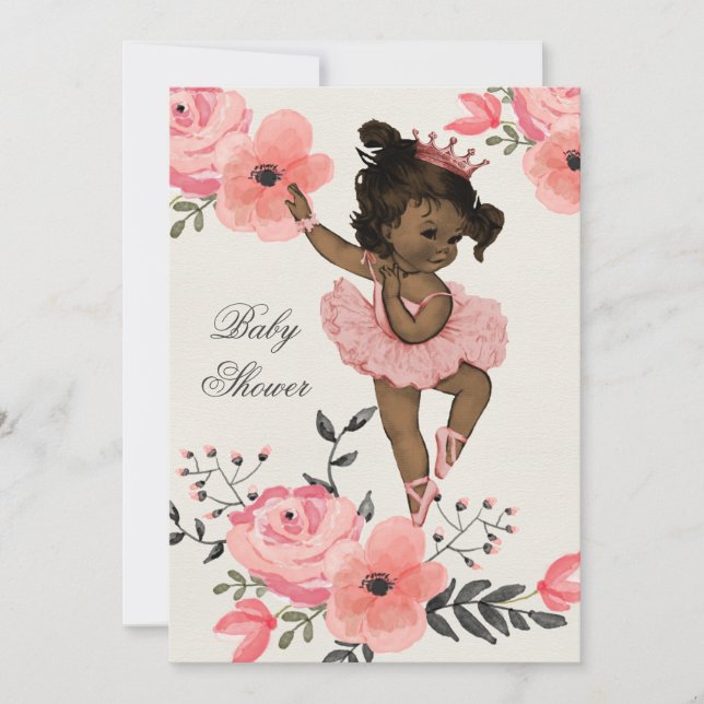 Ethnic Ballerina Watercolor Flowers Baby Shower Invitation (Front)