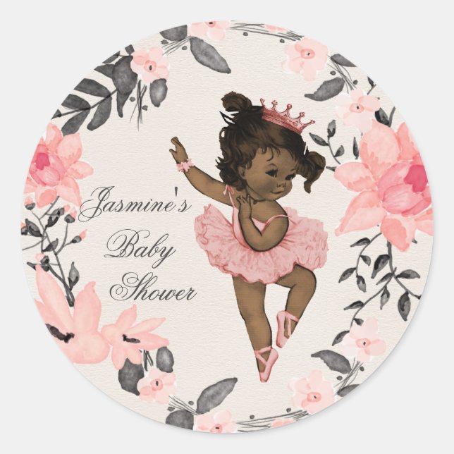 Ethnic Ballerina Watercolor Wreath Baby Shower Classic Round Sticker (Front)