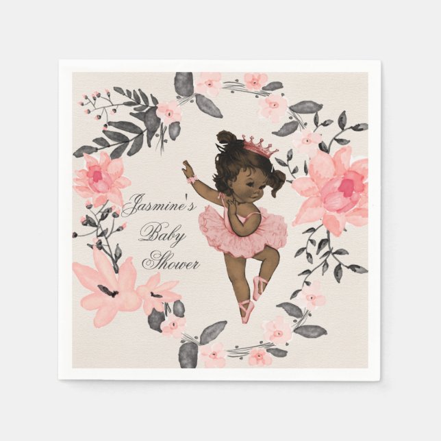 Ethnic Ballerina Watercolor Wreath Baby Shower Napkin (Front)