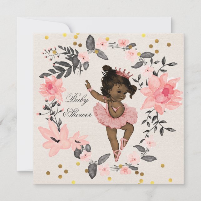 Ethnic Ballerina Wreath Confetti Baby Shower Invitation (Front)