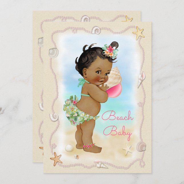 Ethnic Beach Baby Conch Shell Baby Shower Invitation (Front/Back)