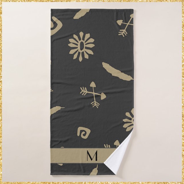 Ethnic Black and Beige Native Print Bath Towel Set (Creator Uploaded)