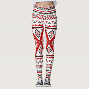 Ethnic black white red, Ukrainian motifs. Leggings