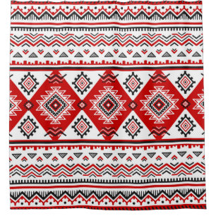 Ethnic black white red, Ukrainian motifs. Shower Curtain
