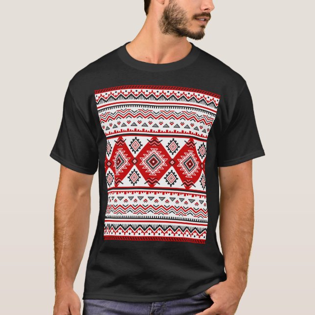 Ethnic black white red, Ukrainian motifs. T-Shirt (Front)