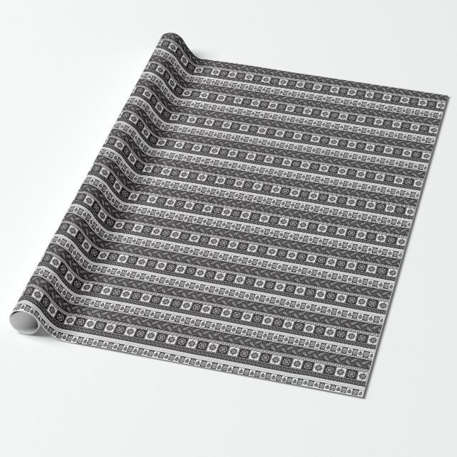 Ethnic Black White: Timeless Pattern Wrapping Paper (Unrolled)