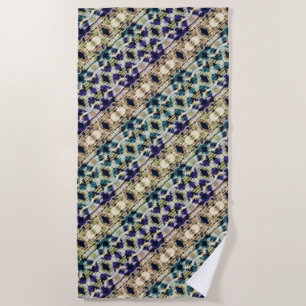 Ethnic blue, beige ikat beach towel