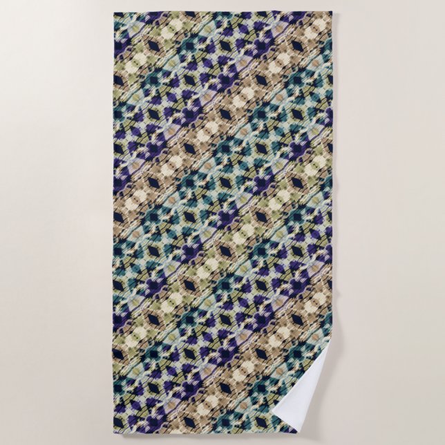 Ethnic blue, beige ikat  beach towel (Front)
