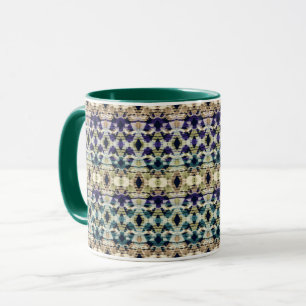 Ethnic blue, beige ikat mug