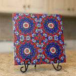 Ethnic Blue Red White Mosaic Geometric Pattern Tile<br><div class="desc">This decorative ceramic tile design combines geometric shapes in blue,  red,  and white to create a vibrant accent in any room.</div>