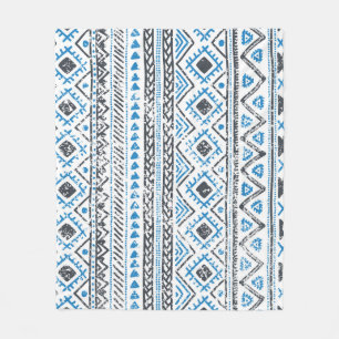 Ethnic blue, white seamless background. fleece blanket