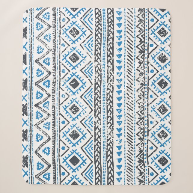Ethnic blue, white seamless background. sherpa blanket (Front)
