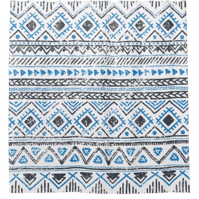 Ethnic blue, white seamless background. shower curtain (Front)