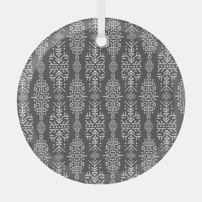 Ethnic Boho Chic: Seamless Tribal Design Glass Tree Decoration (Front)