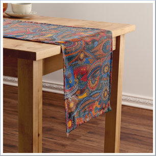 Ethnic Boho Colorful Pattern Red Blue & Gold Medium Table Runner